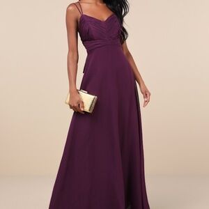 Lulus Admirable Grace Dark Plum Chiffon Pleated Maxi Dress Purple - Size L